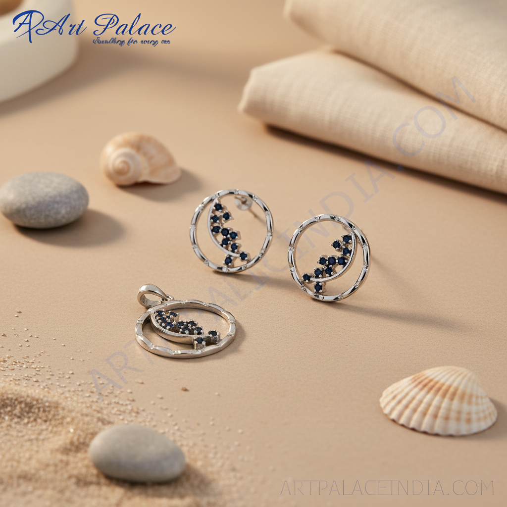 925 silver black sapphire pendant earrings set | women's jewelry