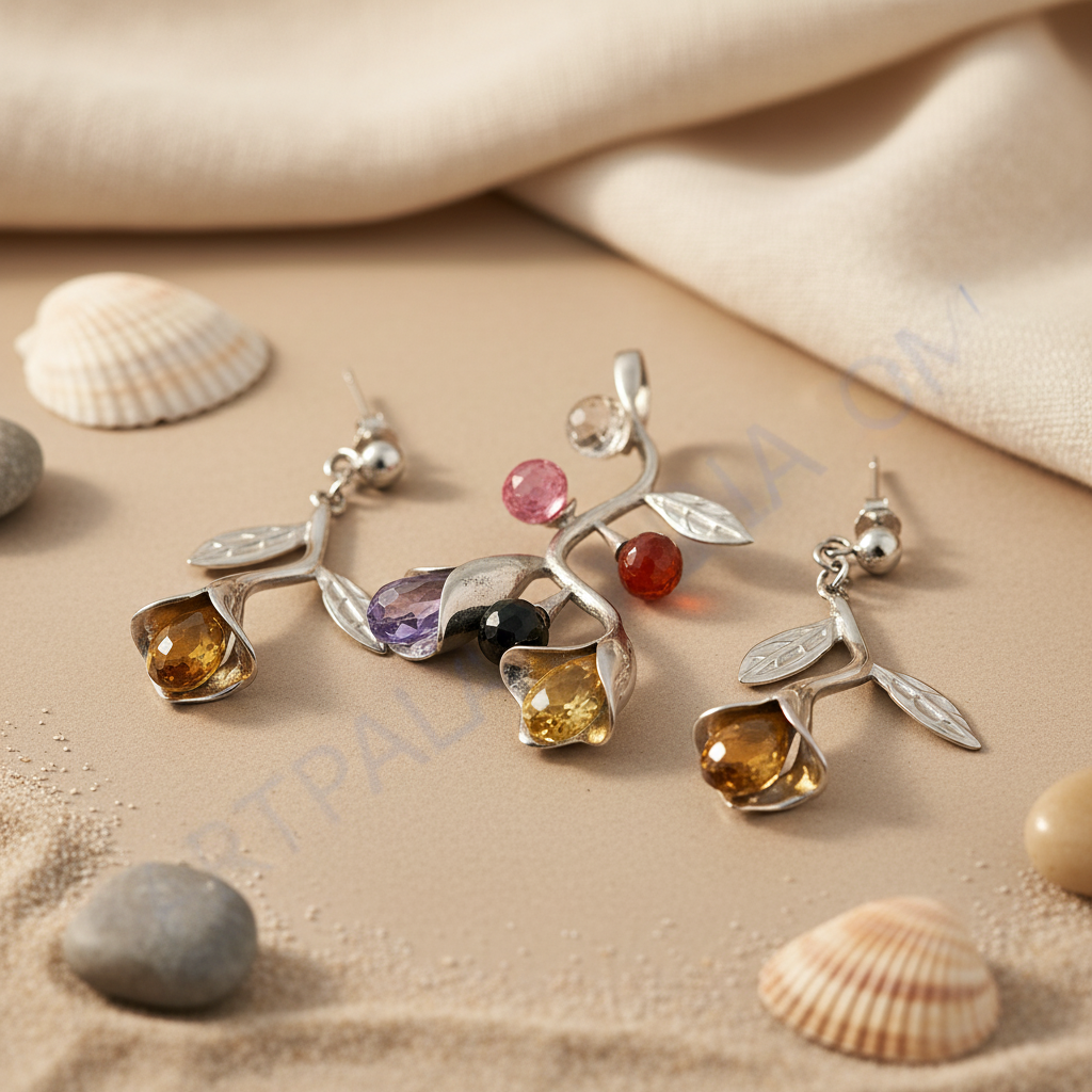 Silver Gemstone Flower Earrings Set | Women's Jewelry Gift