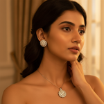 Load image into Gallery viewer, Silver Flower Earrings &amp; Pendant Set | Cubic Zirconia Jewelry
