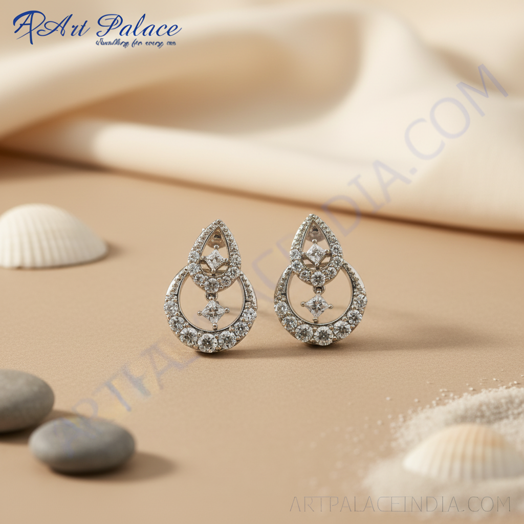 Silver cubic zirconia earrings set for women | wedding jewelry