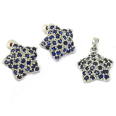 925 Silver Sapphire Star Earrings & Pendant Set | Gift for Her
