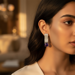 Load image into Gallery viewer, Silver Crystal Drop Earrings with Purple Gemstone | Gift for Her
