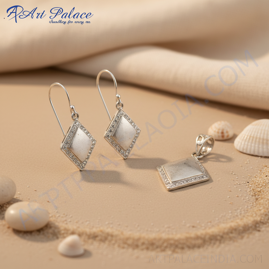 925 silver diamond shape jewelry set | earrings & pendant | gift