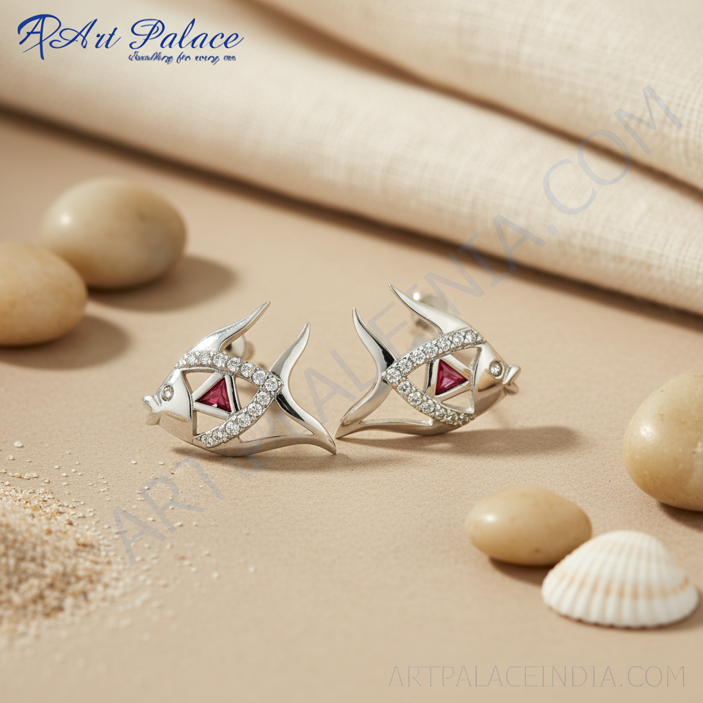 925 Silver Fish Jewelry Set with Ruby for Women