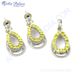 Load image into Gallery viewer, 925 silver citrine earrings and pendant set with yellow gemstones
