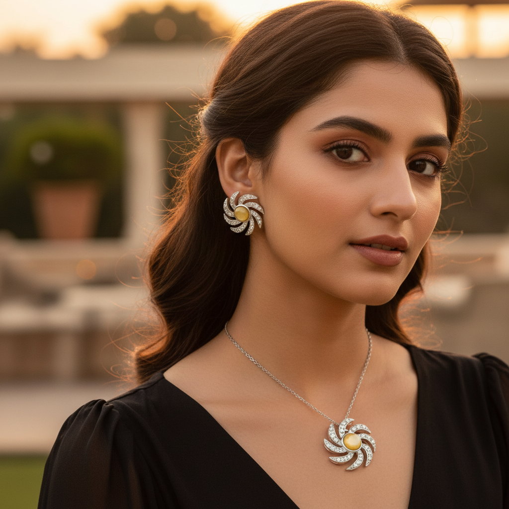 Silver Yellow Gemstone Jewelry Set for Women | Gift Idea