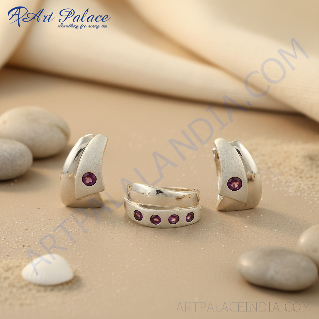 Silver Hoop Earrings with Pink Gemstones | Women's Jewelry