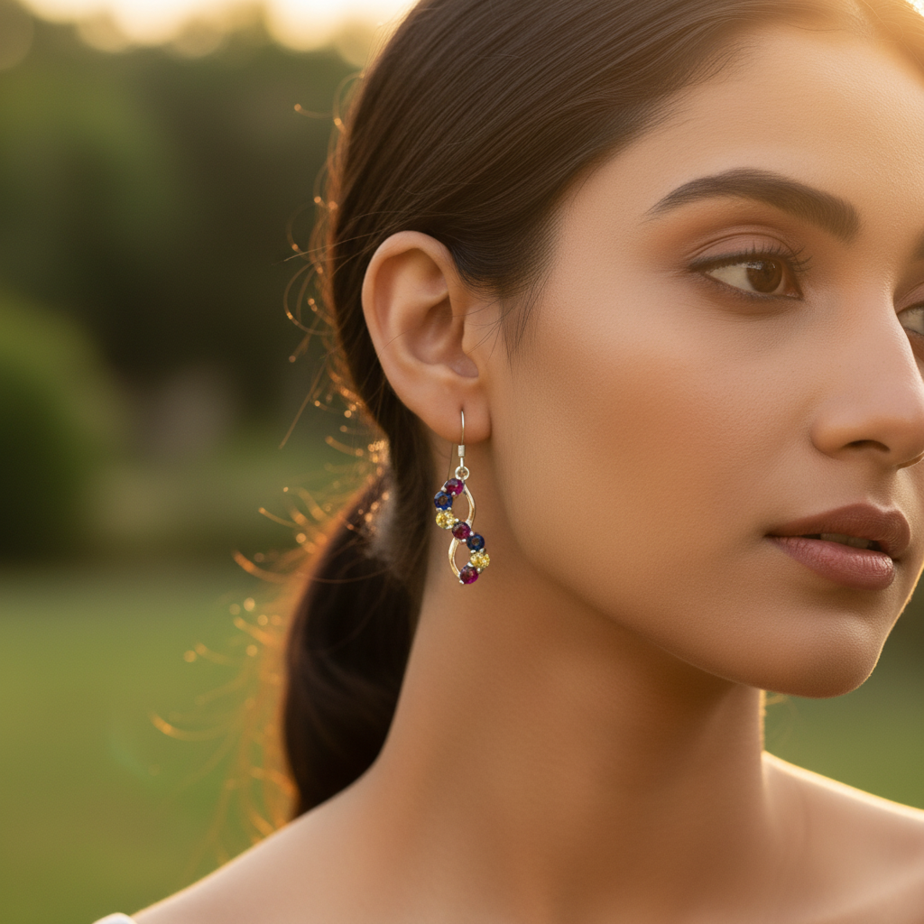 925 silver multi gemstone earrings & pendant set | women's jewelry