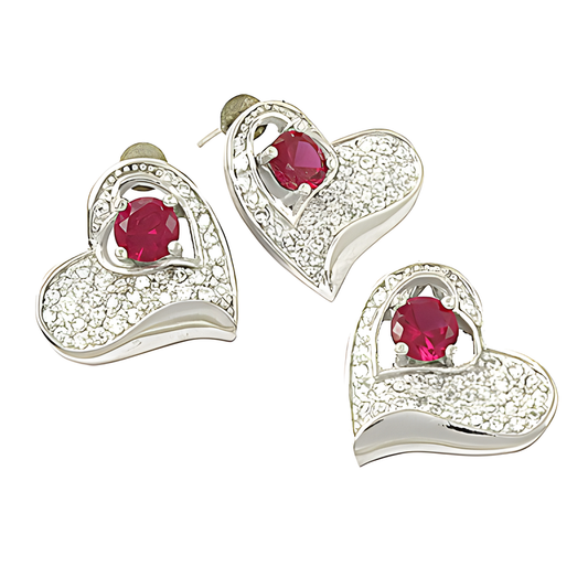 New Lovely CZ Gemstone Silver Pendant Set with Heart style