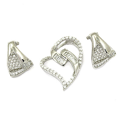 Silver Heart Pendant Earrings Set | Women's Diamond Jewelry