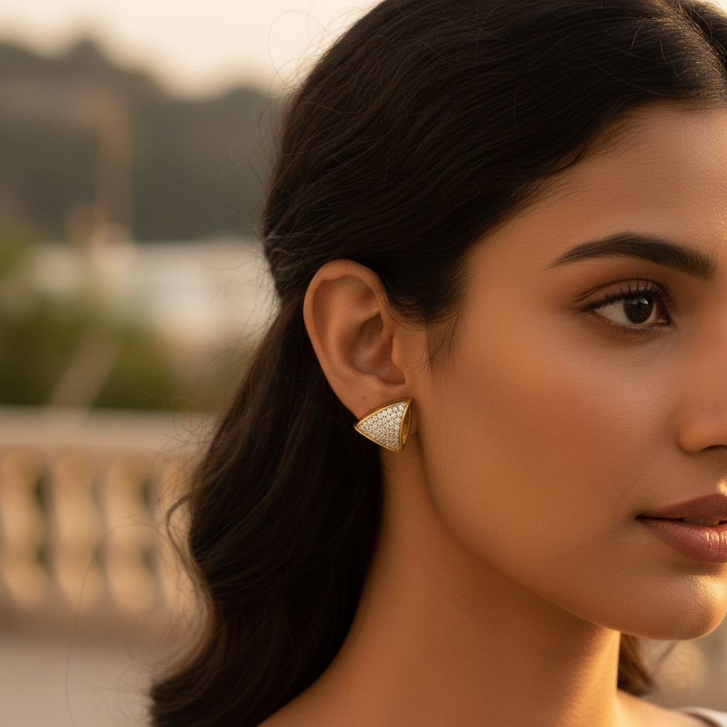 Gold plating stud earrings with cubic zirconia | women's fashion jewelry