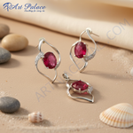 Load image into Gallery viewer, Ruby Jewelry Set: Silver Pendant &amp; Earrings | Women&#39;s Gift
