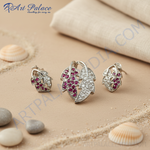 Load image into Gallery viewer, Silver Ruby Leaf Earrings &amp; Pendant Set | Women&#39;s Jewelry Gift
