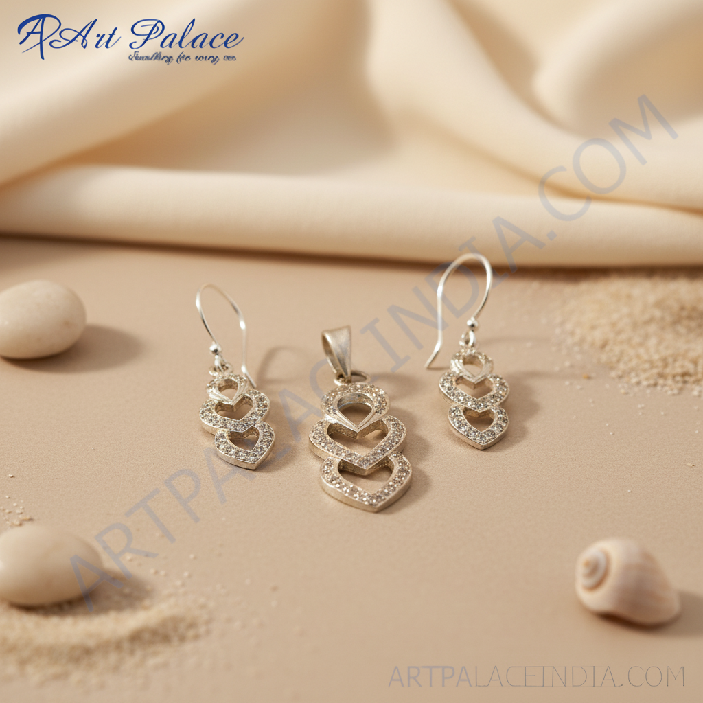 gold plating Crystal Heart Pendant Earrings Set for Women | Gift