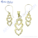 Load image into Gallery viewer, gold plating pendant and earrings set with crystal heart design on white background

