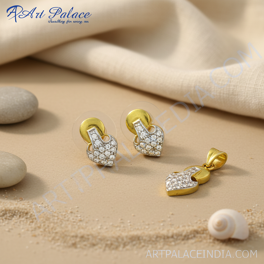 Gold crystal stud earrings & pendant set | women's jewelry gift