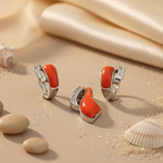 Load image into Gallery viewer, Silver Coral Gemstone Earrings &amp; Pendant Set | Women&#39;s Jewelry
