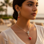 Load image into Gallery viewer, Silver Coral Earring Set for Women | Dangle Earrings | Gift
