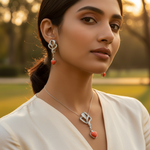 Load image into Gallery viewer, Silver Heart Pendant Earrings Set with Red Coral | Women's Jewelry
