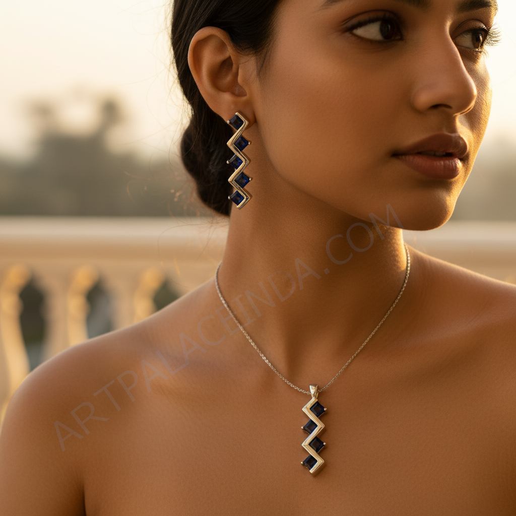 Silver Sapphire Jewelry Set for Women | Gift for Her