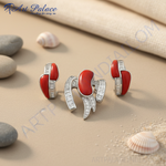 Load image into Gallery viewer, Silver Coral Jewelry Set | Sterling Silver Earrings &amp; Pendant
