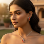 Load image into Gallery viewer, Silver Coral Earrings &amp; Pendant Set | Women&#39;s Jewelry Gift
