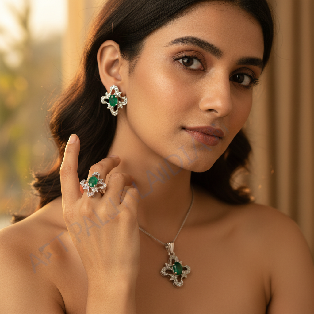 925 Silver Emerald Jewelry Set for Women | Gift Idea