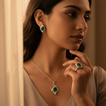 Load image into Gallery viewer, 925 Silver Emerald Jewelry Set | Women&#39;s Gift | Emerald Earrings &amp; Pendant
