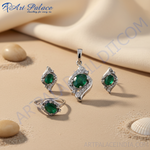 Load image into Gallery viewer, 925 Silver Emerald Jewelry Set | Women&#39;s Gift | Emerald Earrings &amp; Pendant
