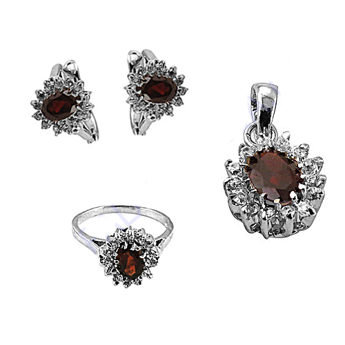 925 Silver Garnet Earrings, Ring & Pendant Set | Gift for Her