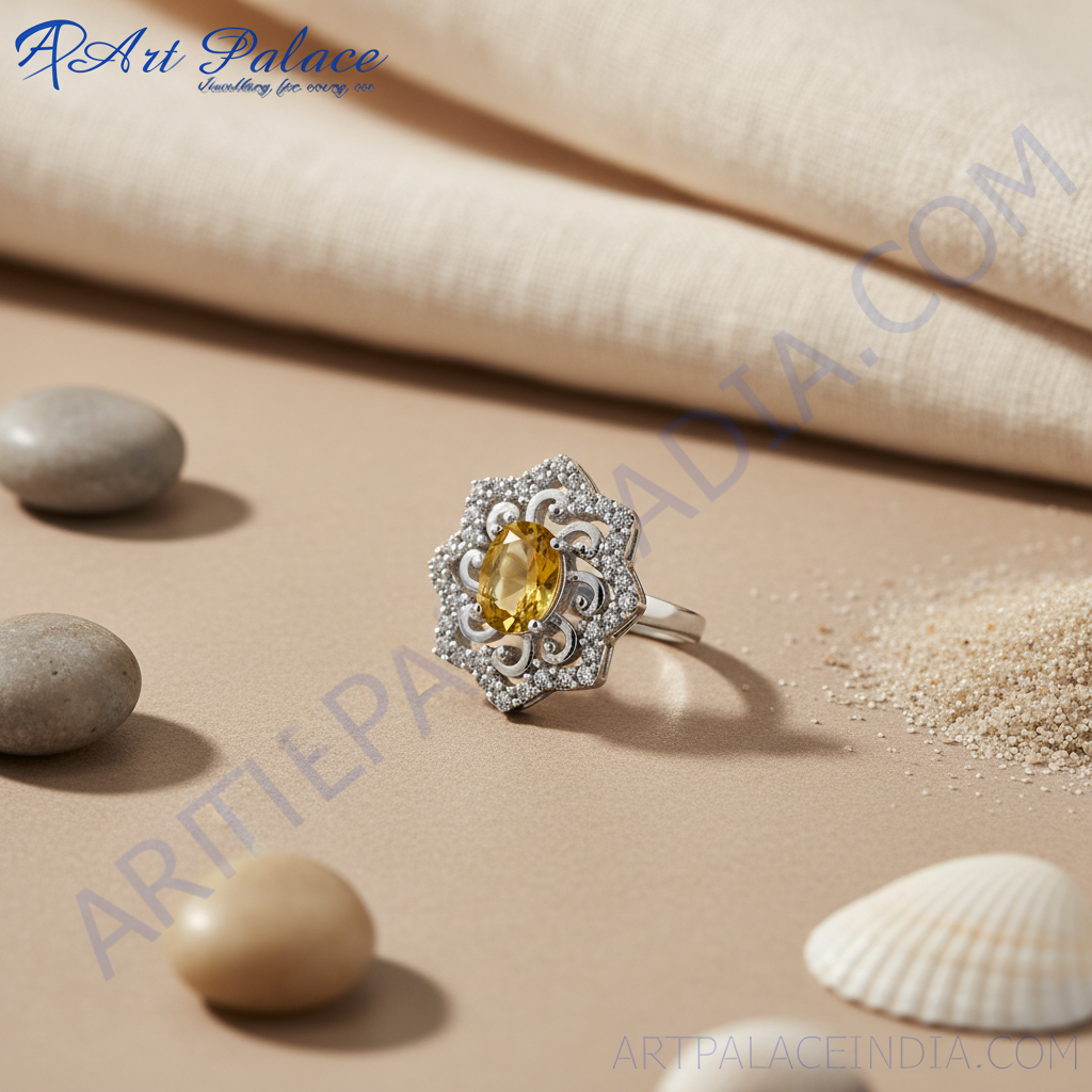 Citrine gemstone jewelry set | 925 silver ring, pendant & earrings