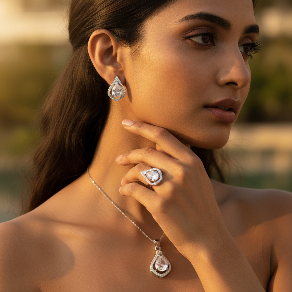 925 Silver Cubic Zirconia Jewelry Set | Women's Gift