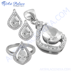 Load image into Gallery viewer, 925 sterling silver cubic zirconia jewelry set including earrings, ring, and pendant.
