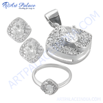 Load image into Gallery viewer, 925 sterling silver jewelry set featuring cubic zirconia stones, including earrings, pendant, and ring
