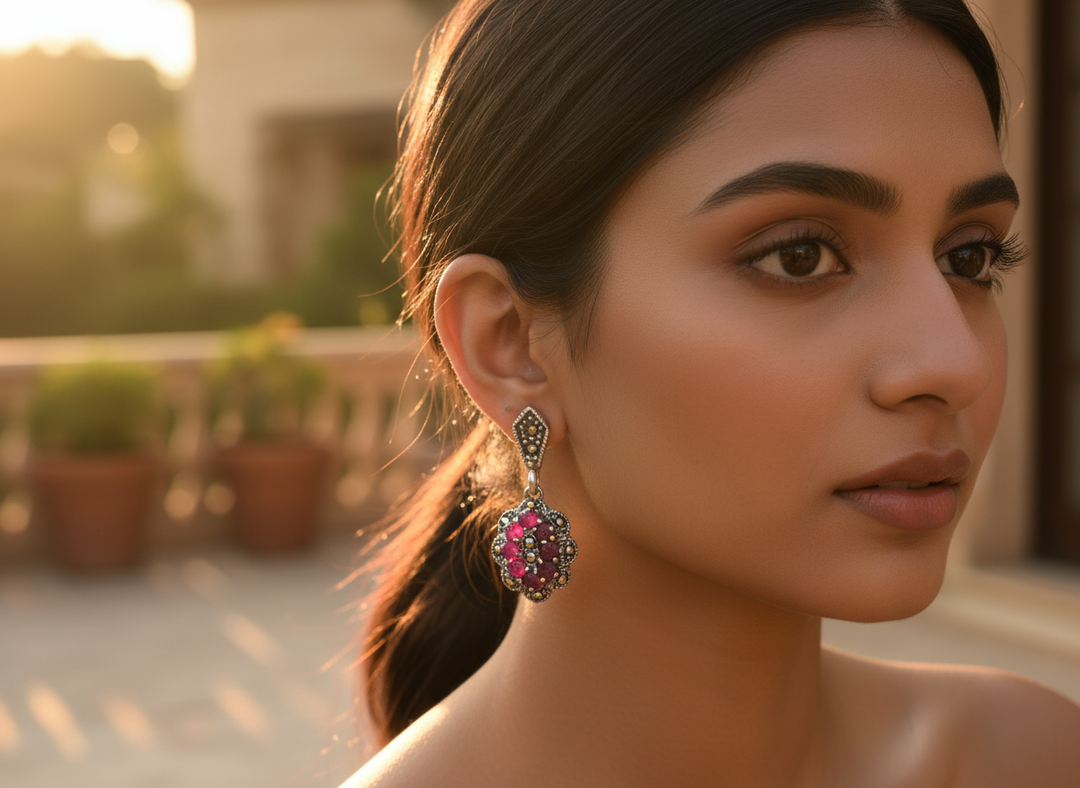 Silver Ruby Ring & Earrings Set | Gemstone Jewelry for Women