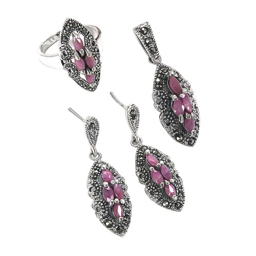 925 silver ruby jewelry set | earrings, ring & pendant   women's gift