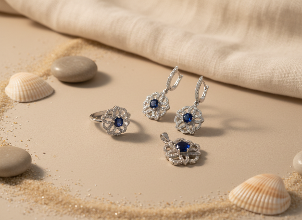 925 silver blue sapphire jewelry set for women | gift