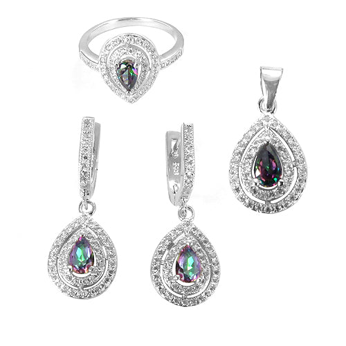 925 silver mystic topaz jewelry set | earrings, ring & pendant