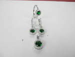 Load image into Gallery viewer, 925 sterling silver emerald ring and earrings set with green gemstone and cubic zirconia details
