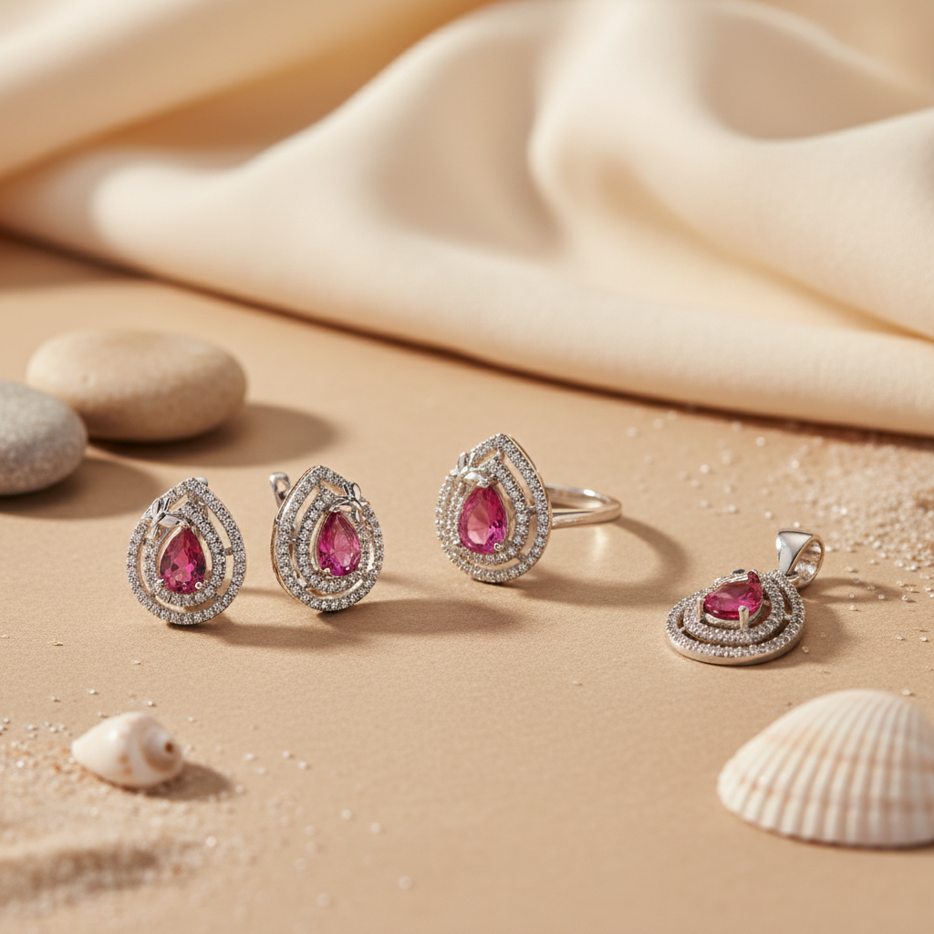 Silver Ruby Ring, Earrings & Pendant Set | Women's Jewelry Gift