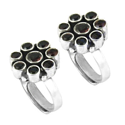 925 Silver Black Stone Toe Rings | Adjustable for Women