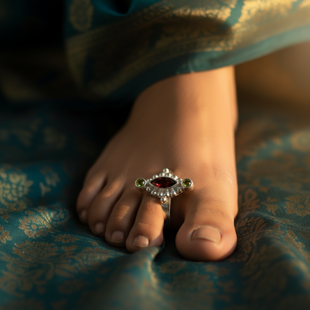 925 silver garnet toe rings with peridot accents | women's jewelry