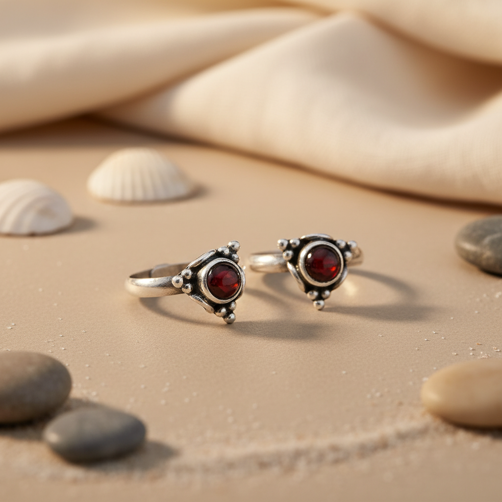 925 Silver Garnet Toe Rings for Women | Adjustable Jewelry