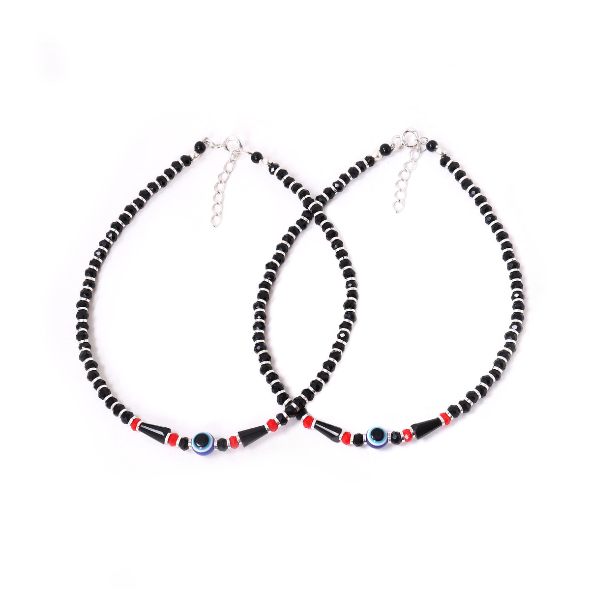 Black beaded evil eye anklet | protection jewelry | for women
