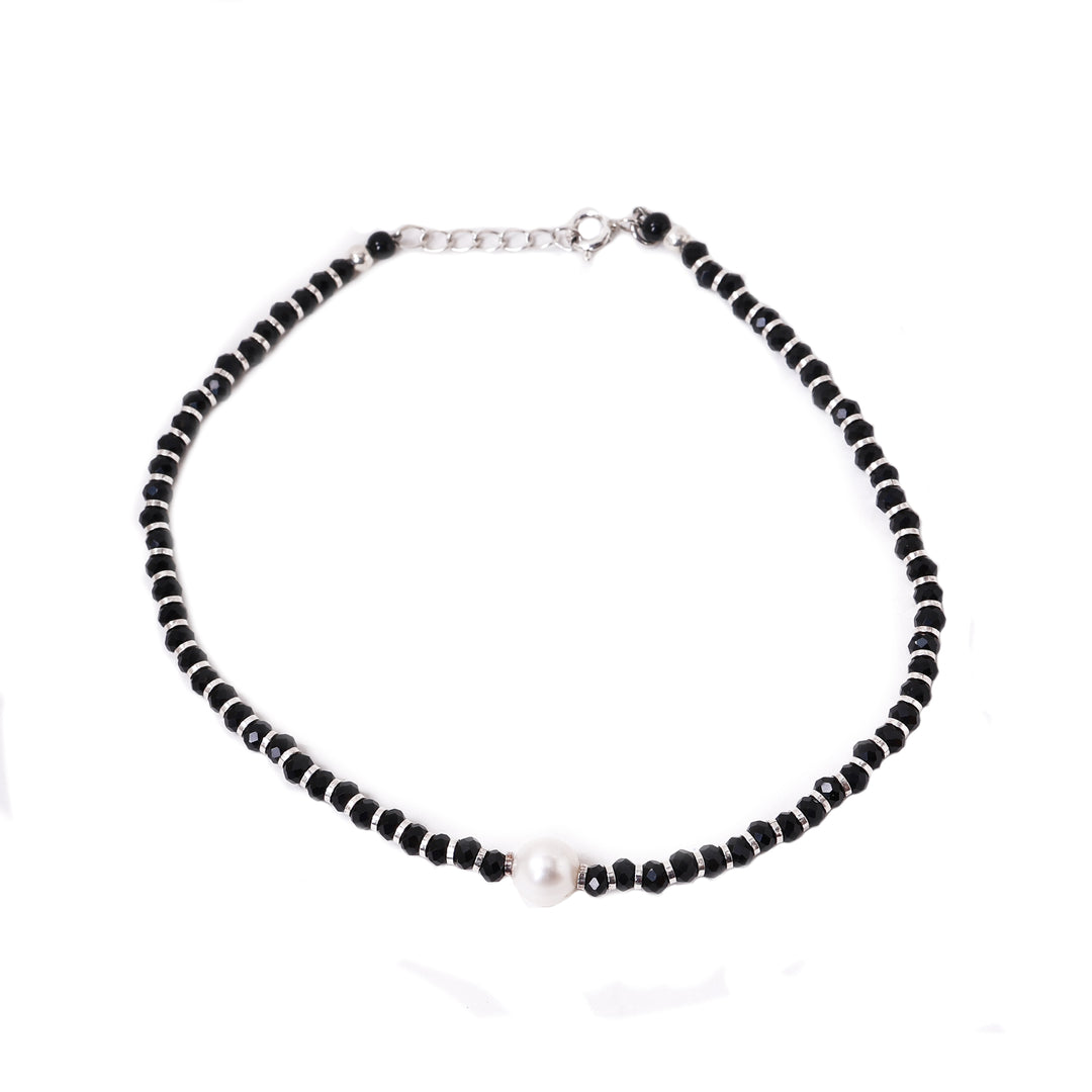 Black Bead Pearl Necklace | 925 Silver Chain | Women's Jewelry