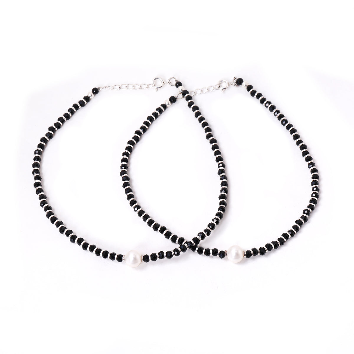 Black bead anklets with pearl accents | women's jewelry gift