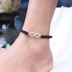 Load image into Gallery viewer, Black Cord Infinity Bracelet with Silver Charm | Adjustable
