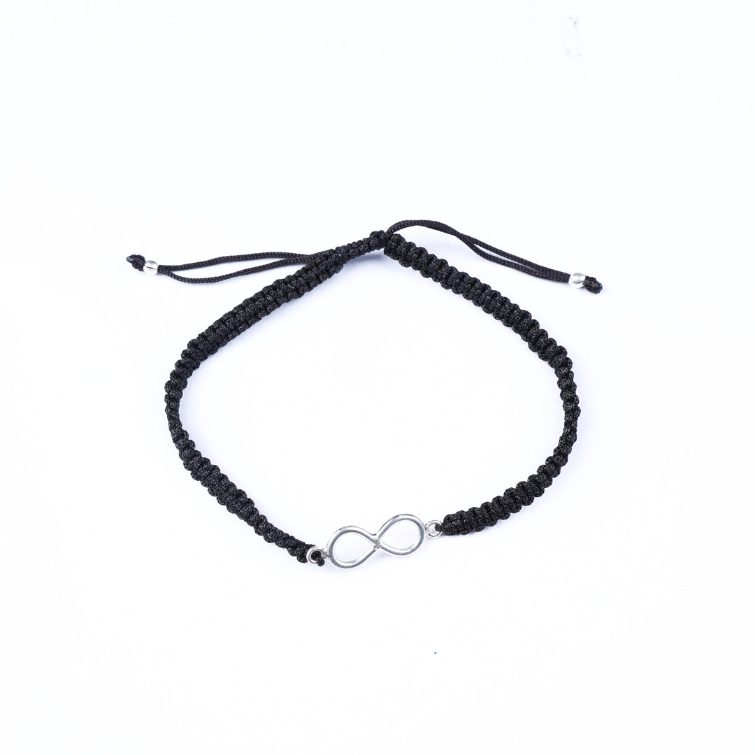 Black Cord Infinity Bracelet with Silver Charm | Adjustable