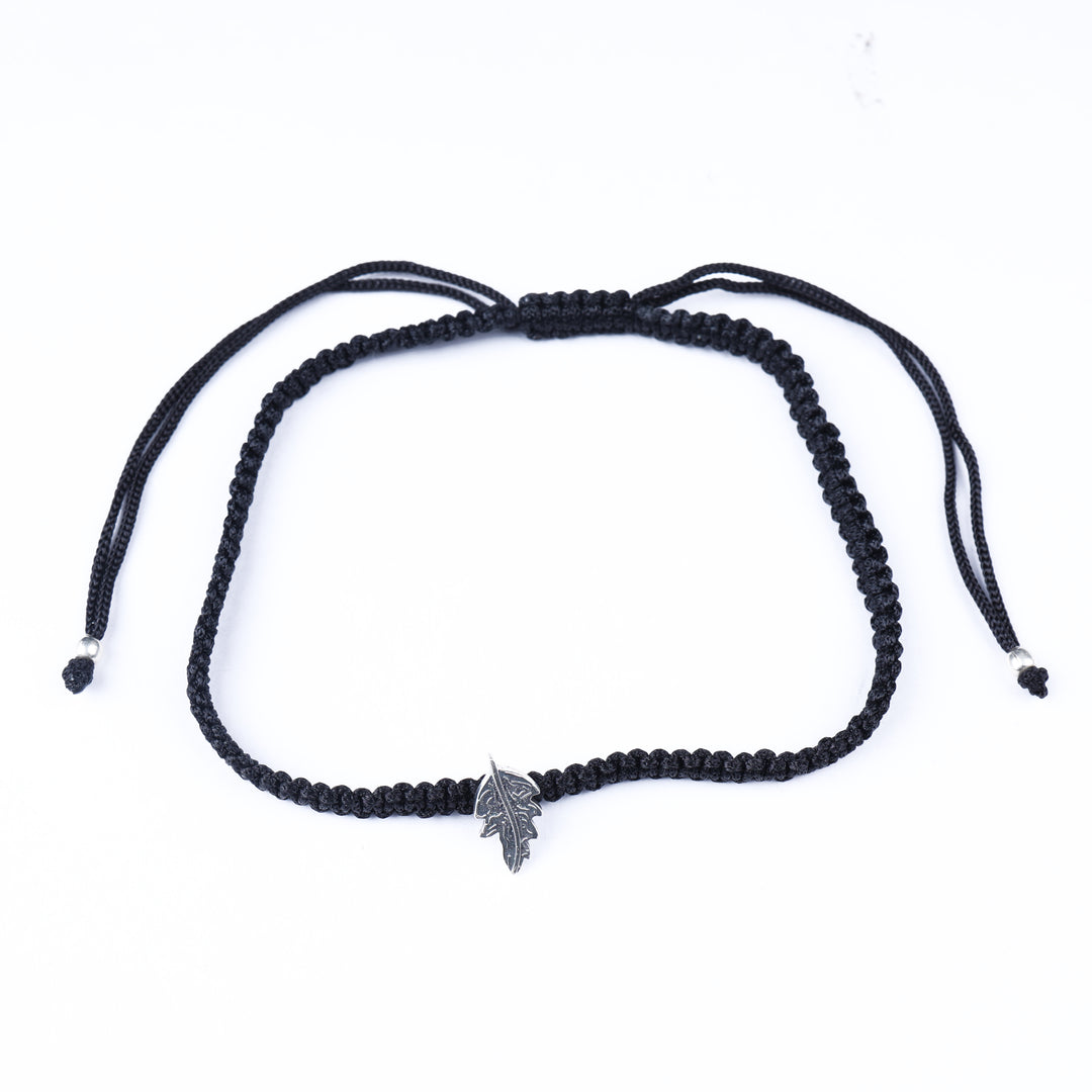 925 Sterling Silver Adjustable Leaf Bracelet with Black Cord