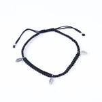 Load image into Gallery viewer, Black Macrame Cord Bracelet with Silver Leaf Charms | Adjustable
